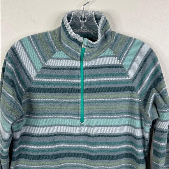 Eddie Bauer Women's Small Green Gray Striped Half Zip-Up Fleece Pullover - Picture 2 of 6